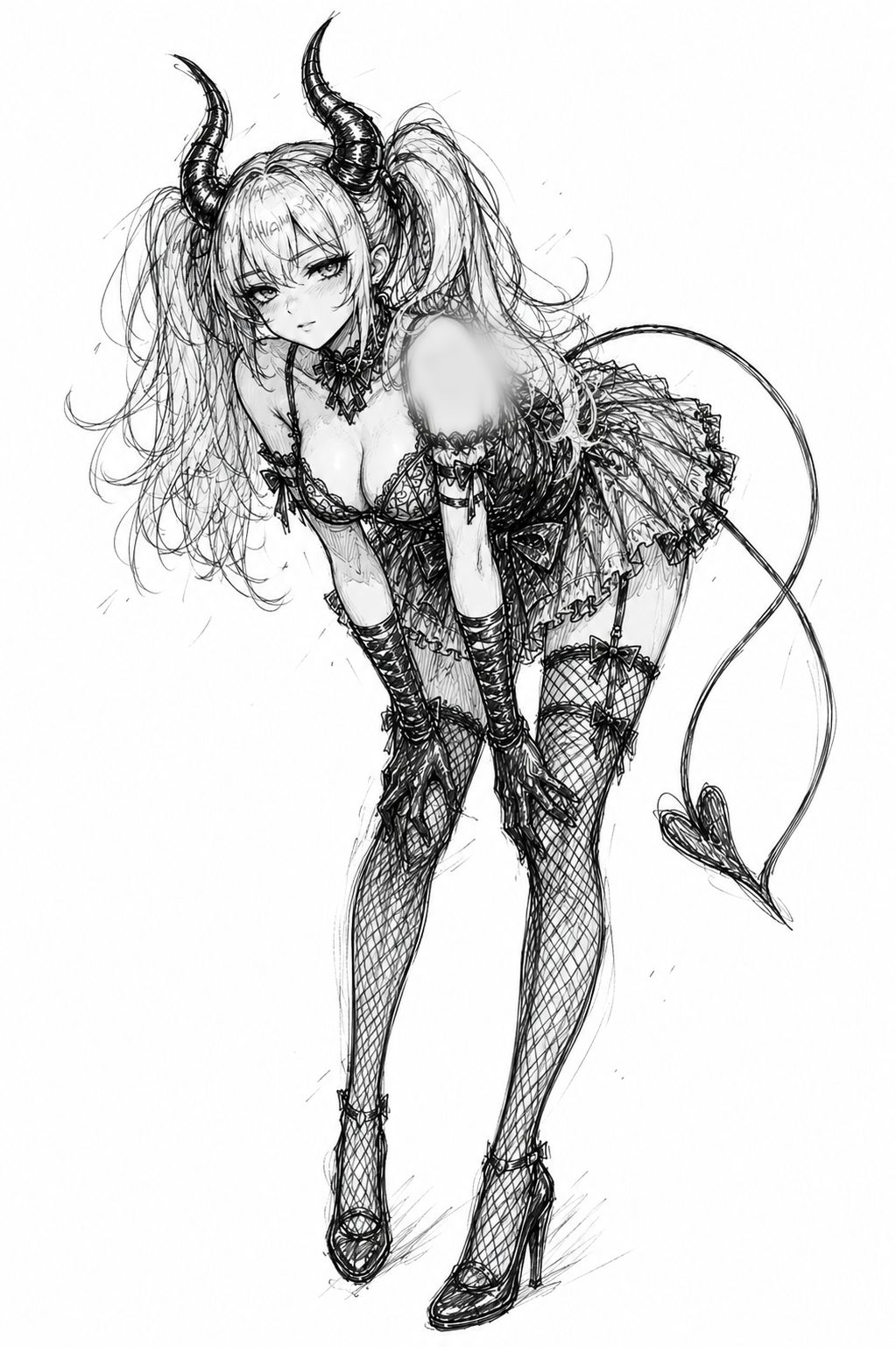 Le même succube, dessiné en pied, penché vers l'avant.